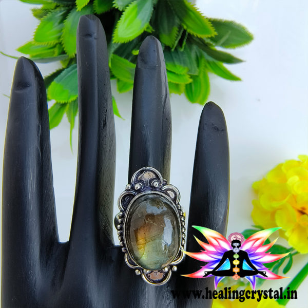 Labradorite Crystal Stone Ring Adjustable Large